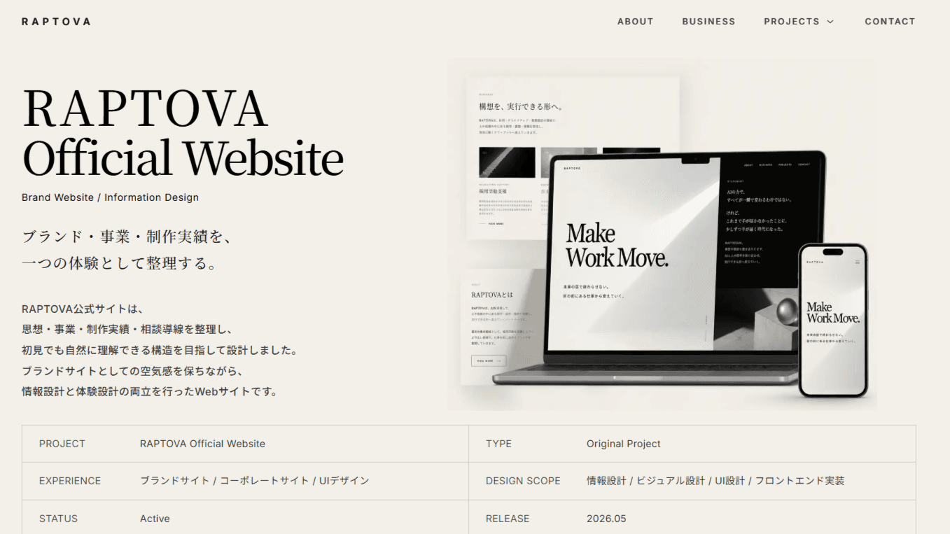 RAPTOVA Official Website project preview